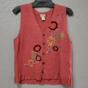 Sigrid Olsen embroidered sweater vest size Large